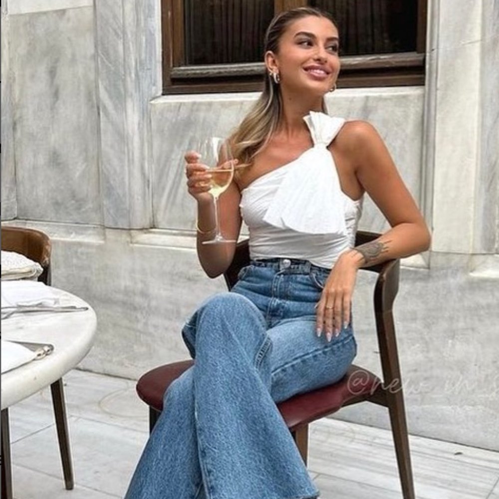 ZARA White Asymmetric Pleated Side Bow Detail Blouse Top $49.90